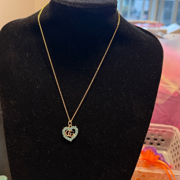 GUCCI Turquoise & Gold Charm on Gold Tone Necklace - Picture 2 of 11